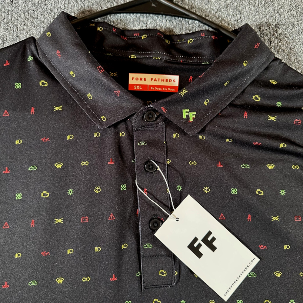 Fore Fathers Polo Men's 3XL Black Check Engine Dashboard Light Print Performance